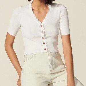 Sandro Scallop Pink Button Crop Cardigan Sweater 2/M